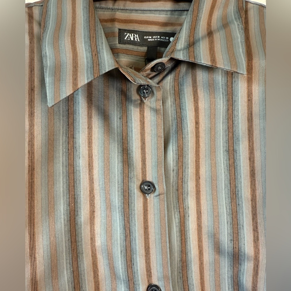 Zara Multicolor Striped Button Up Blouse Medium NWT Neutral Y2K Oversized